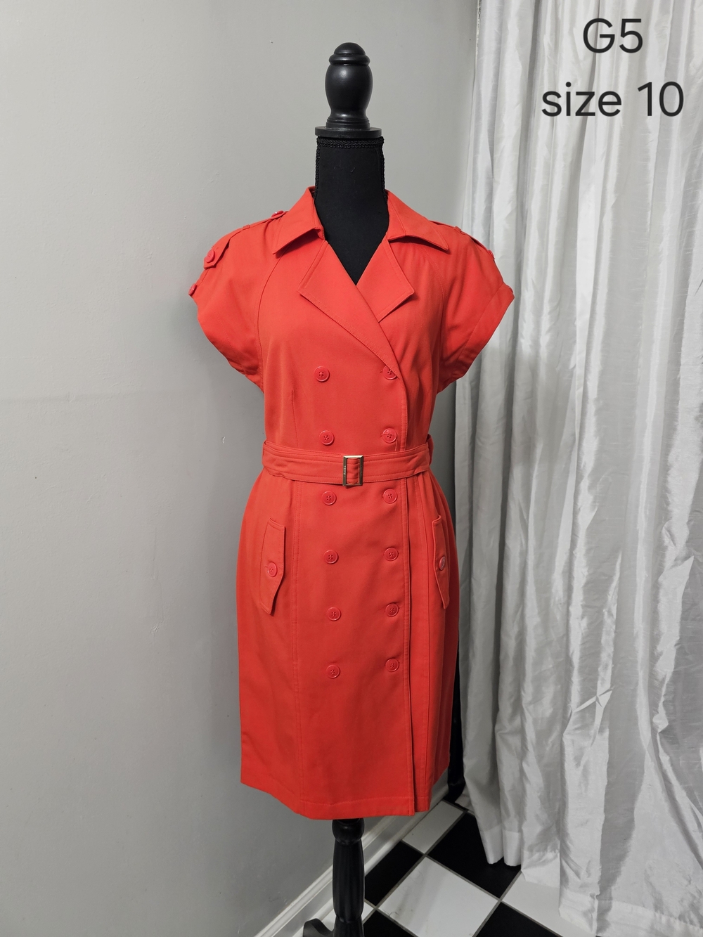 Red Double-Breasted Belted Shirt Dress